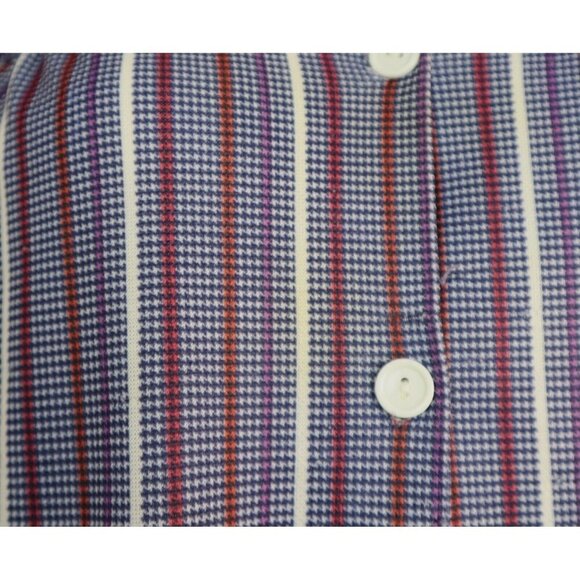 VINTAGE WOMEN'S BLUE STRIPED SHORT SLEEVE BUTTON-UP TOP - SIZE M - Picture 6 of 12